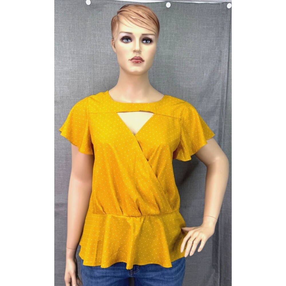 Eloquii Women's Size 16 Yellow Polka Dot Cut Out Blouse